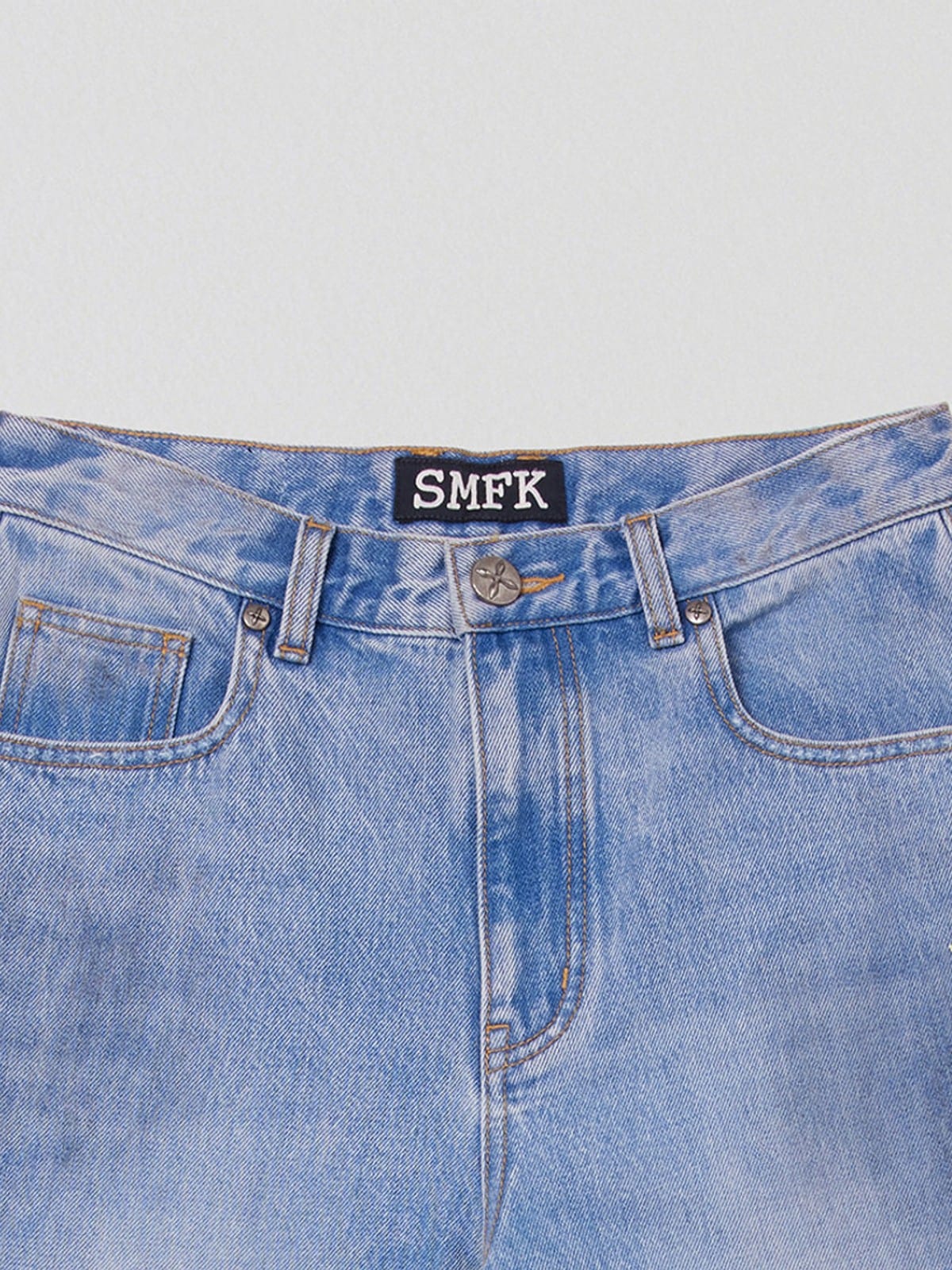 SMFK Washed Wide Leg Denim Jeans in Sky Blue - Detail