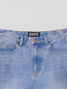 SMFK Washed Wide Leg Denim Jeans in Sky Blue - Detail