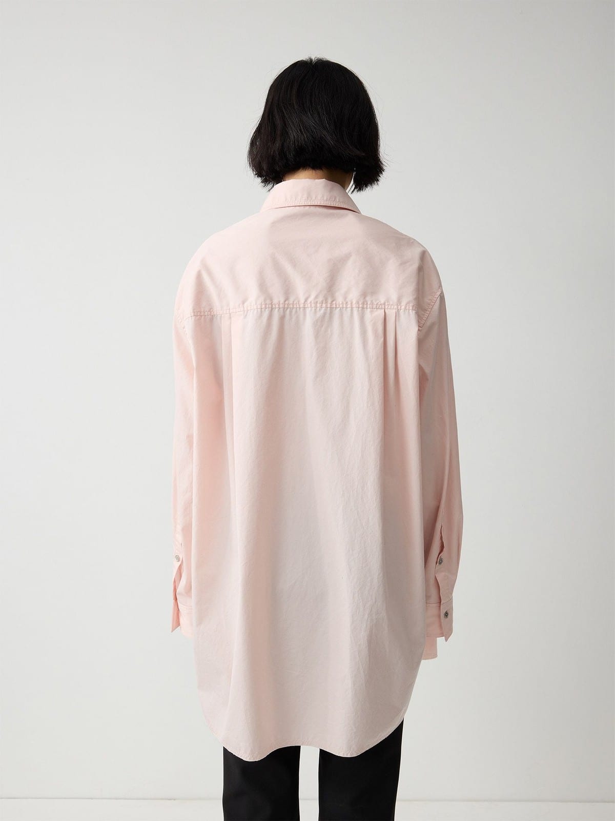 Random Piece Oversized Cotton Button Down Shirt in Pink - On Model