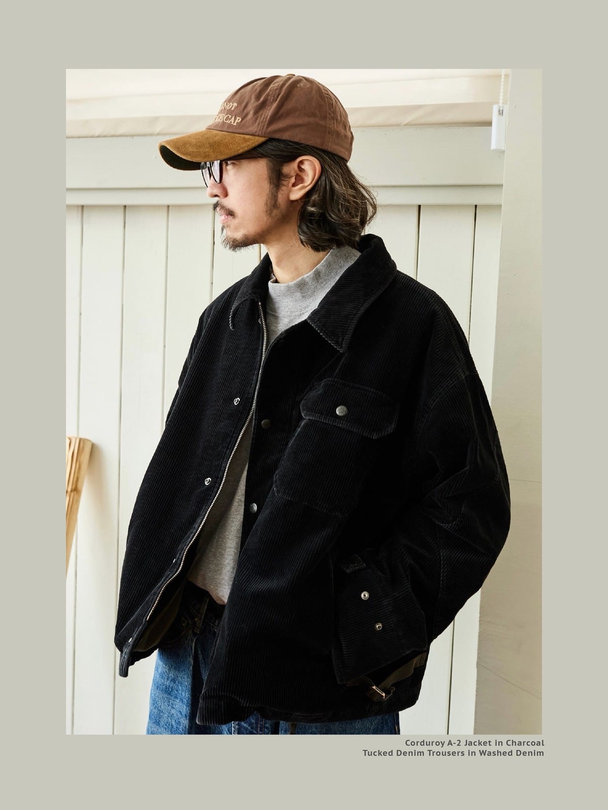 USAGE Wide Wale Corduroy Deck Jacket in Black - On Male Model