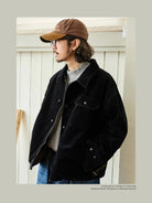 USAGE Wide Wale Corduroy Deck Jacket in Black - On Male Model