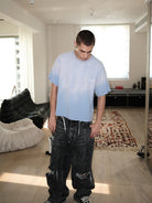 UNKNOWNWORLD Small Logo Cotton T Shirt in Sky Blue - On Male Model
