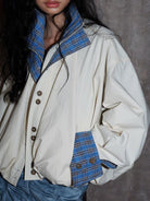 BADTASTE Reversible Plaid Cotton Jacket in Cream - On Female Model