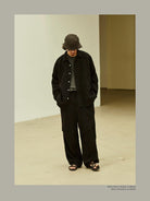USAGE Textured Cotton Ramie Work Shirt in Black - On Male Model