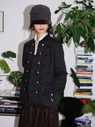 BADTASTE Braided Trim Equestrian Blazer in Gray - On Female Model
