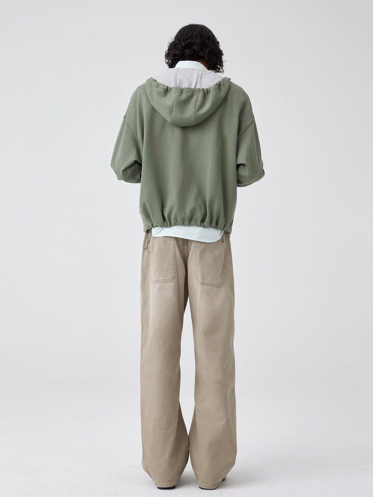 SIMPLE PROJECT Overlapping Slant Placket Hoodie in Olive - On Model