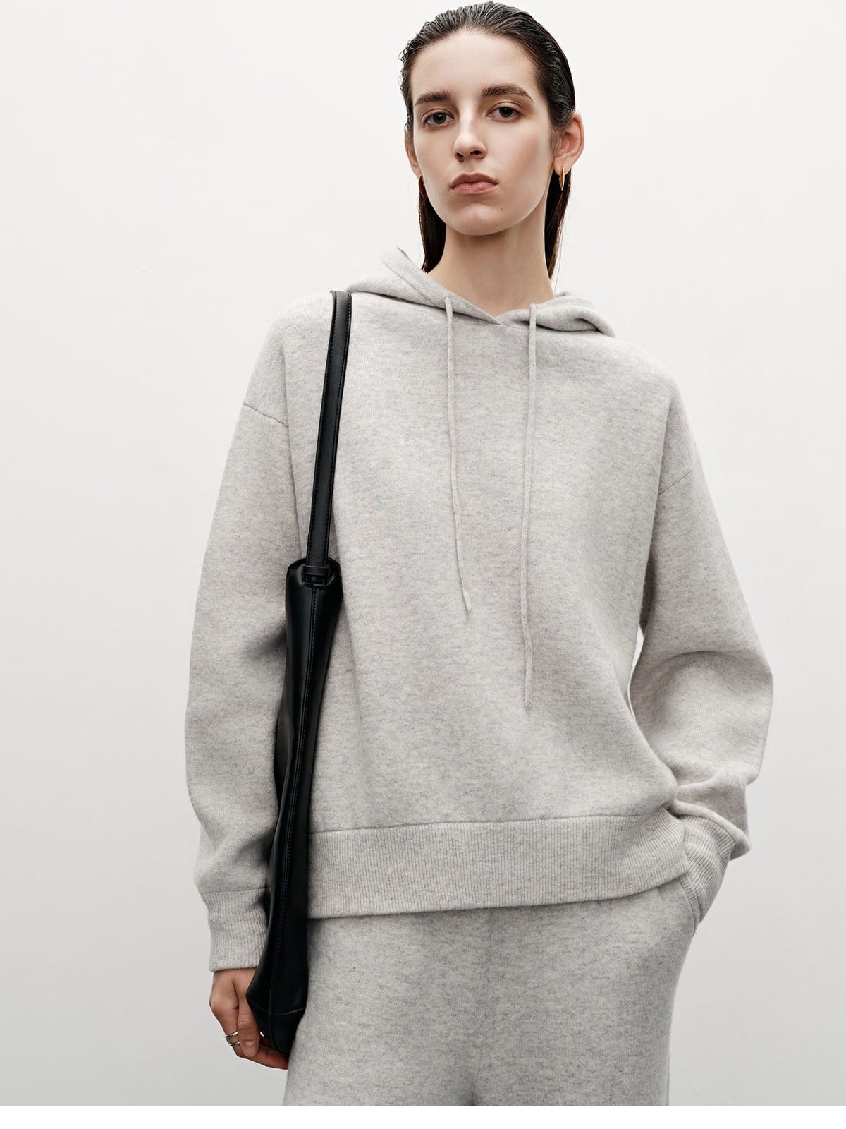 MSBEAST Merino Wool Hoodie Jogger Set in Gray - On Female Model