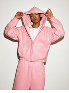 MEDM Lightweight Fleece Drawstring Sweatpants in Pink - On Male Model