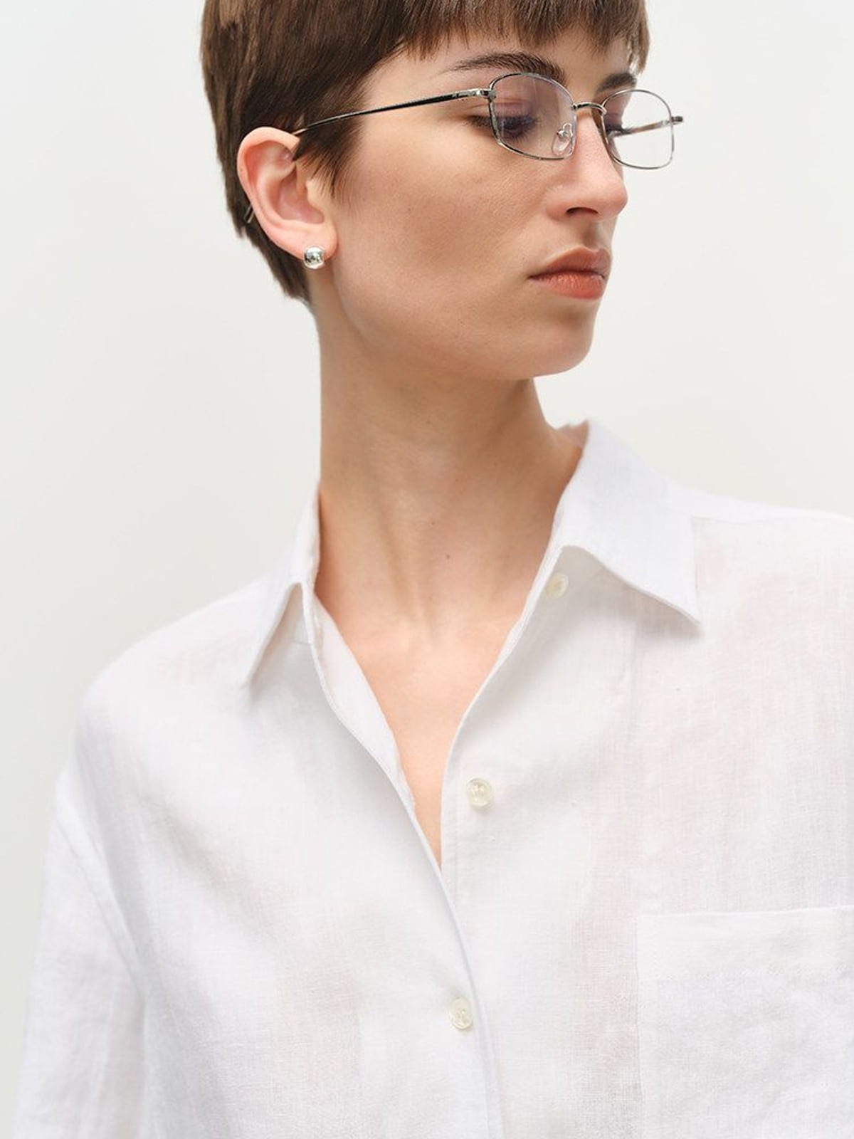 MSBEAST Linen Button Up Shirt Shorts Set in White - On Female Model