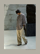 USAGE Crinkled Cotton Striped Button Down in Gray - On Male Model