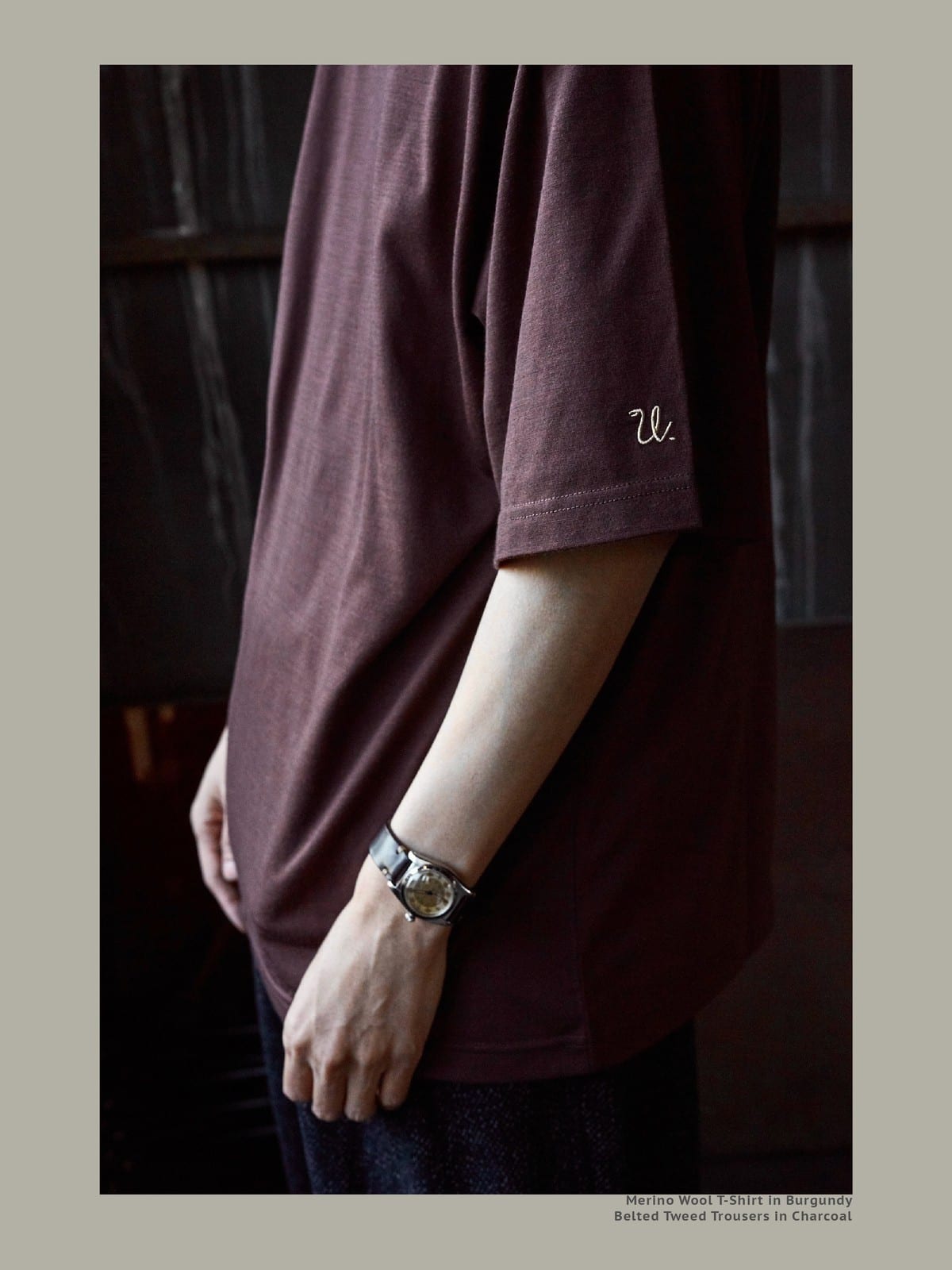USAGE Merino Wool Blend T Shirt Set in Brown - On Model