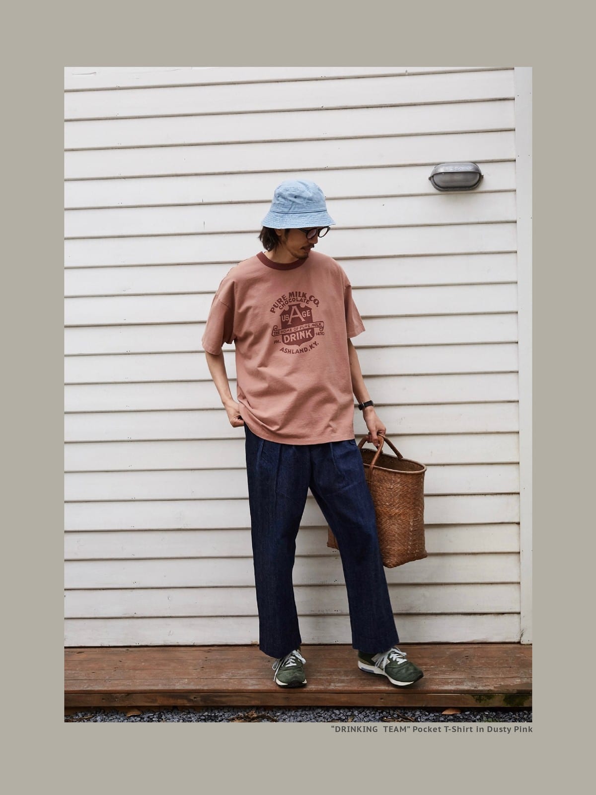 USAGE Graphic Cotton Ringer T Shirt in Pink - On Male Model