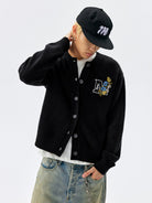 MEDM Floral Embroidered Knit Cardigan in Black - On Male Model