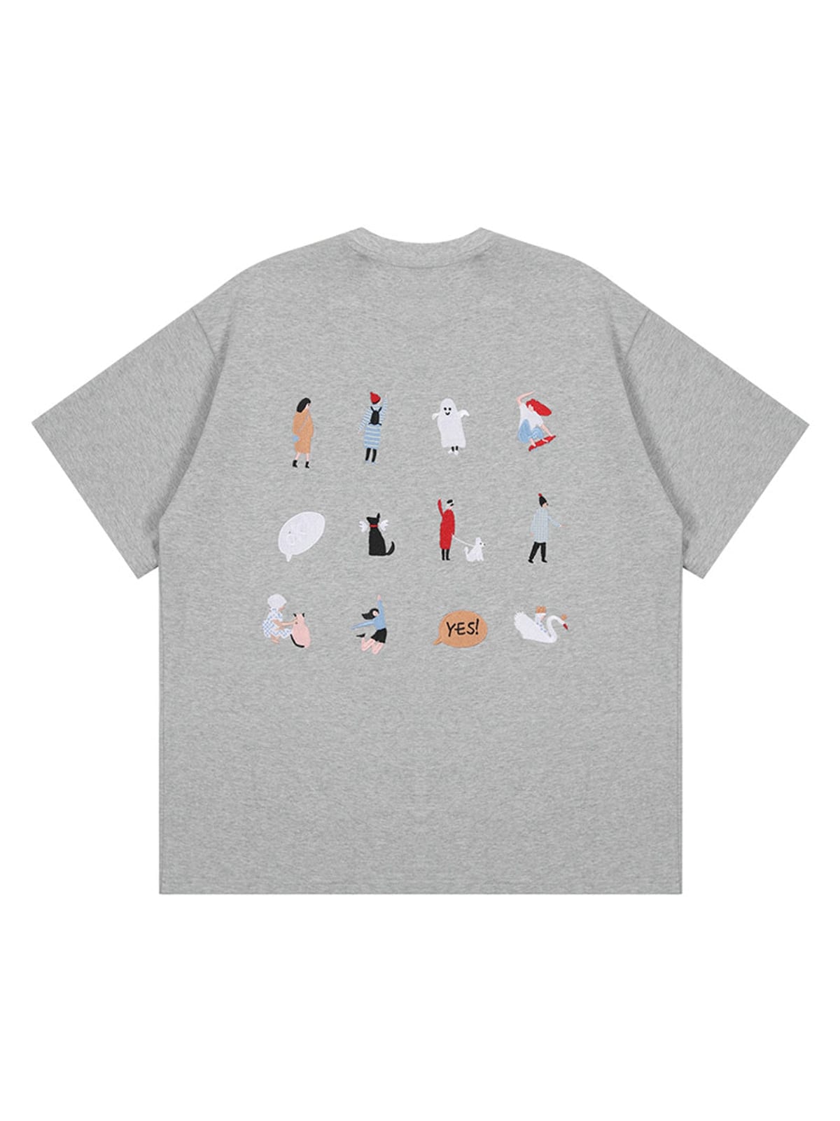 LOSTCTRL Cartoon Embroidery Cotton T Shirt in Gray