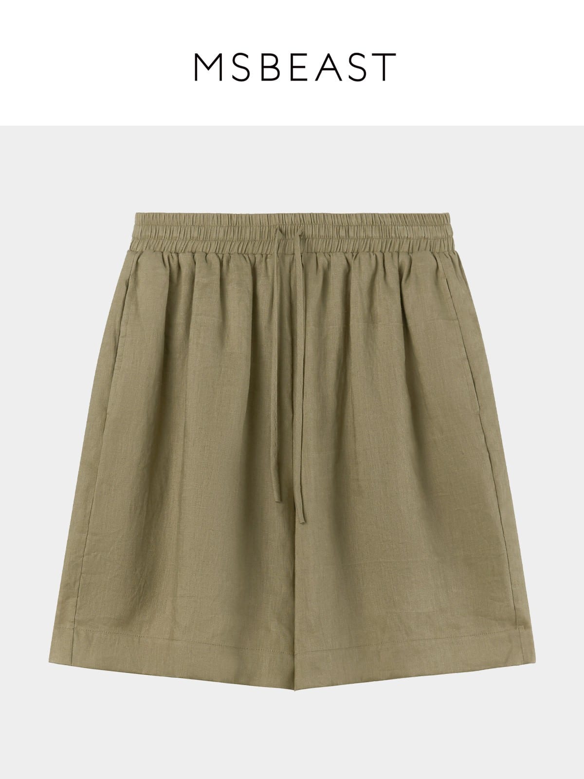 MSBEAST 100 Linen Knee Length Shorts in Olive