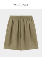 MSBEAST 100 Linen Knee Length Shorts in Olive