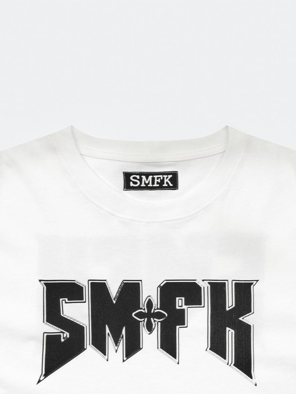 SMFK Metallic Logo Cotton T Shirt in White - Detail