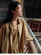 TEASEL Silk Blend Sheer Resort Shirt in Olive - On Female Model