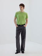 SIMPLE PROJECT Wool Blend Crewneck T Shirt in Green - On Male Model