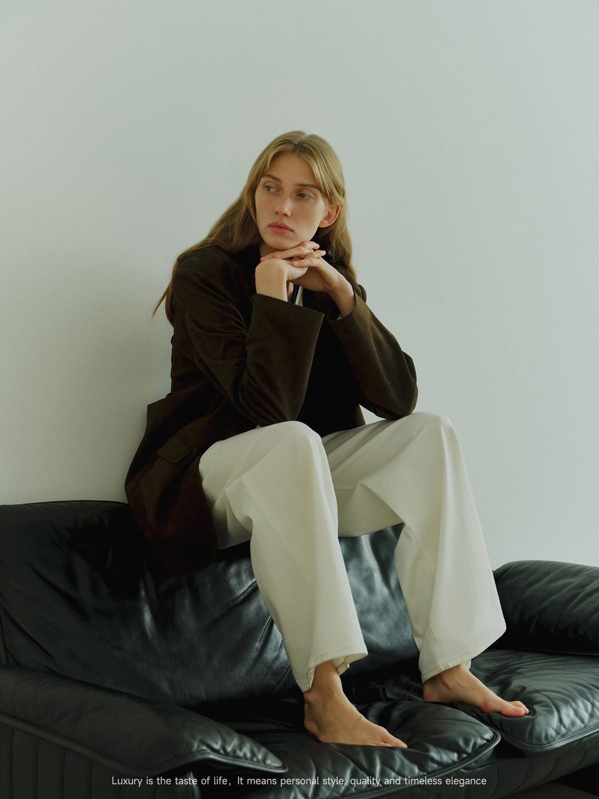 MSBEAST Oversized Sheepskin Suede Blazer in Brown - On Female Model