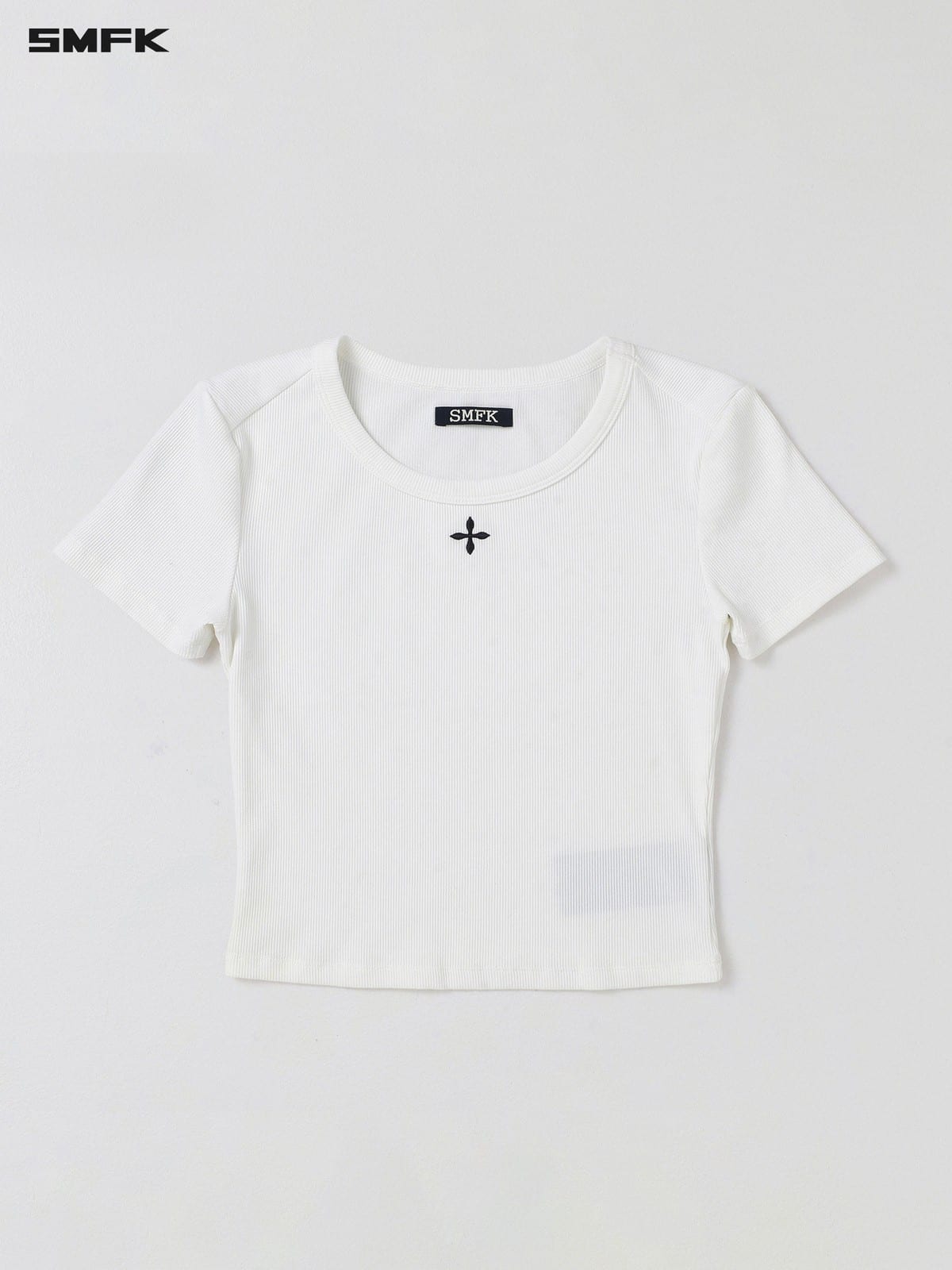 SMFK Ribbed Cotton Blend Cropped T Shirt in White