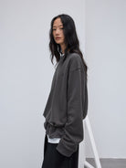 Random Piece Cotton Kapok Blend Crewneck Sweatshirt in Gray - On Female Model