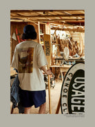 USAGE Canoe Club Graphic Cotton T Shirt in Beige - On Model