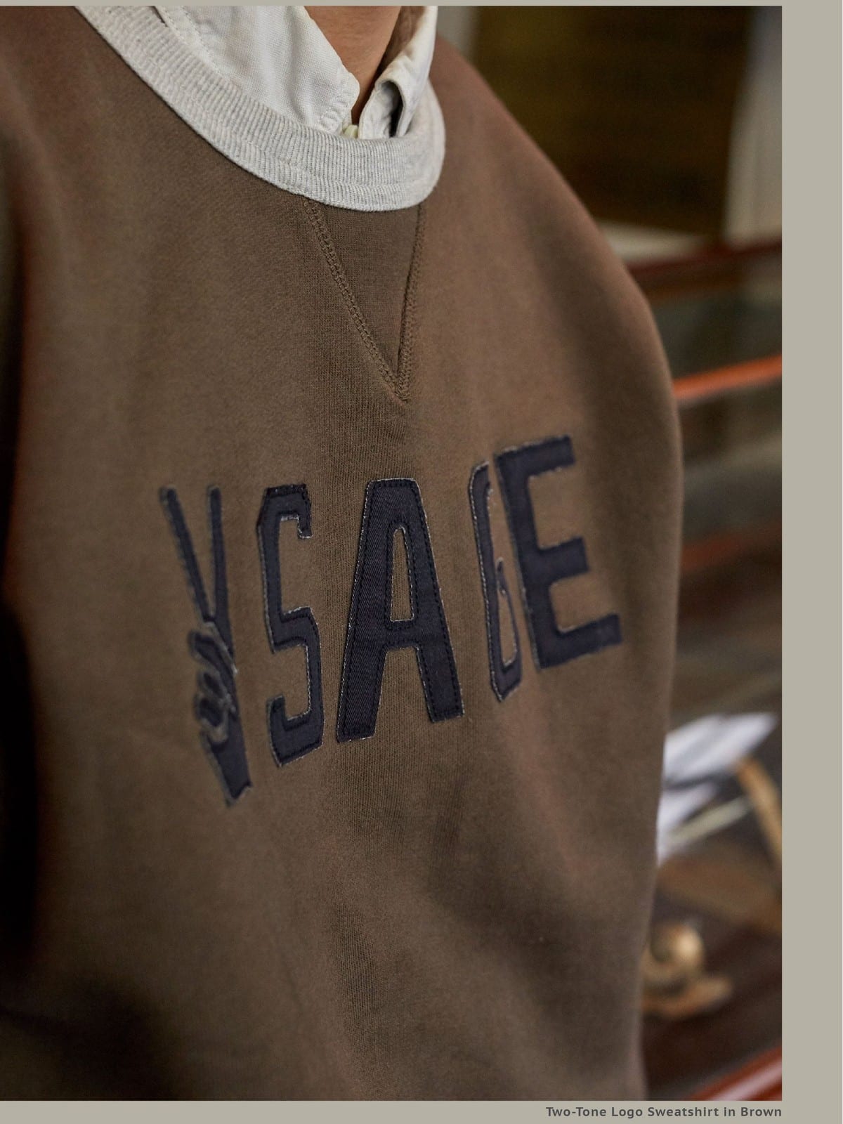 USAGE Graphic Two Tone Cotton Sweatshirt in Brown - On Model