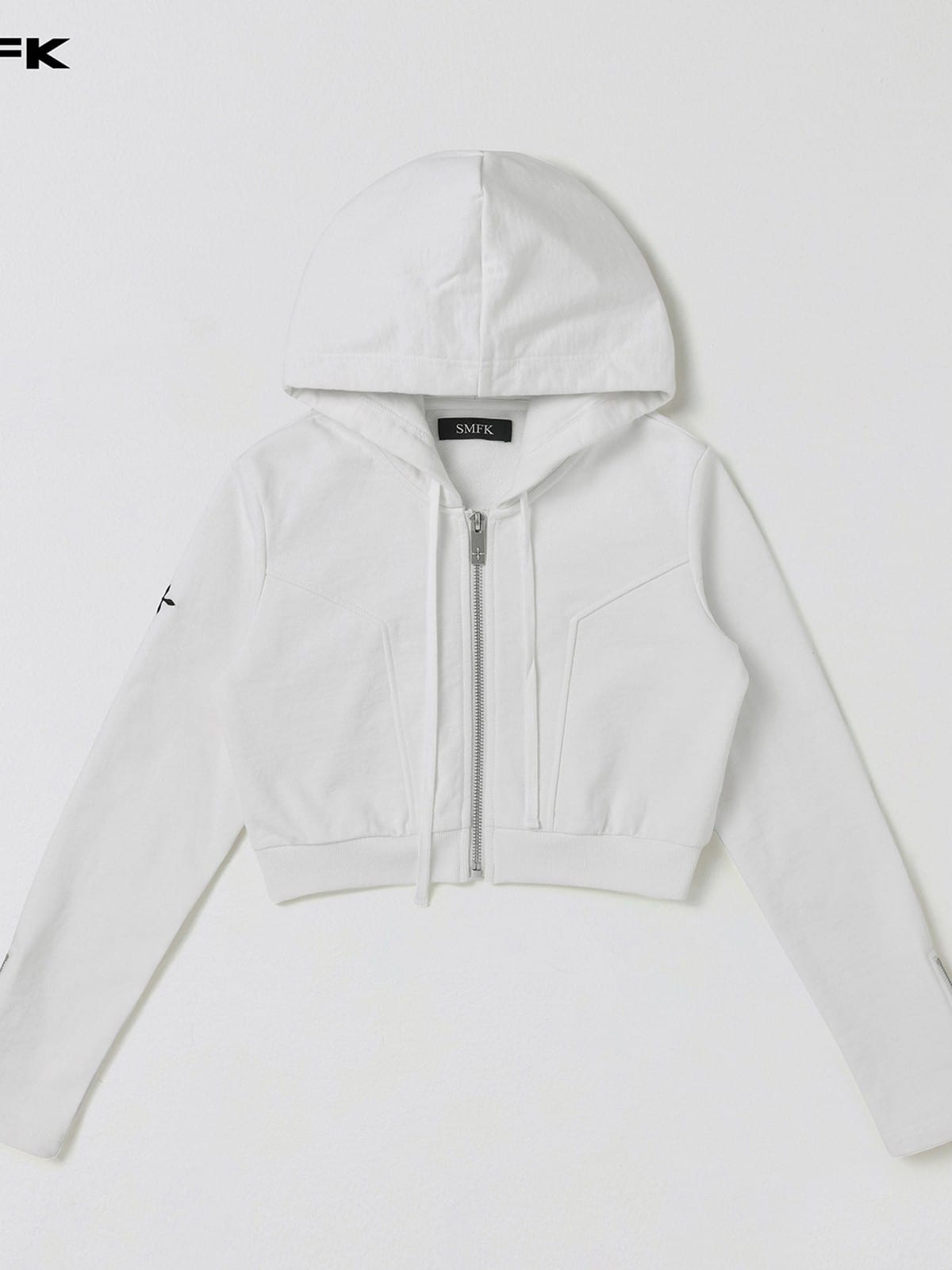 SMFK Cotton Wool Blend Cropped Zip Up Hoodie in White