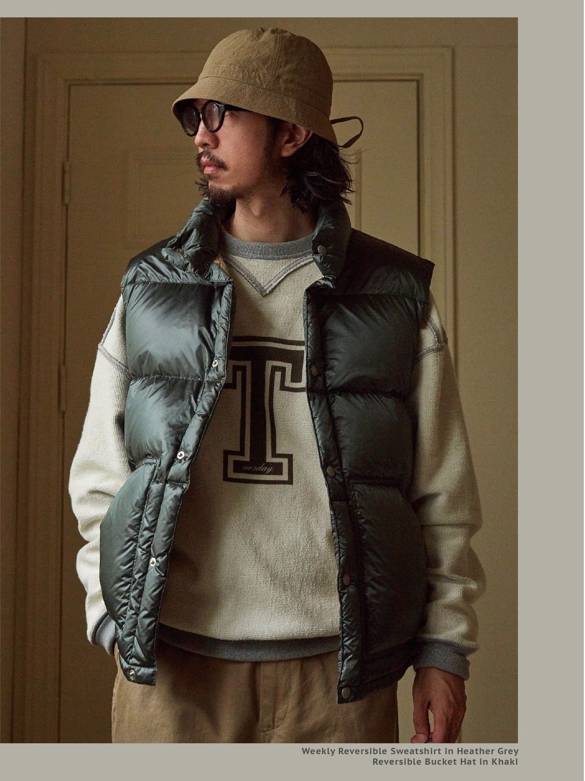 USAGE Reversible Cotton Crewneck Sweatshirt in Heather Gray - On Male Model