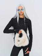 SMFK Plush Mini Handbag in White - On Female Model