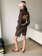 RARELY ALIKE Detachable 2 in 1 Nylon Sports Jacket in Brown - On Female Model