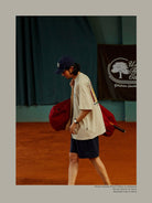 USAGE Retro Tennis Graphic Cotton T Shirt in Gray - On Male Model