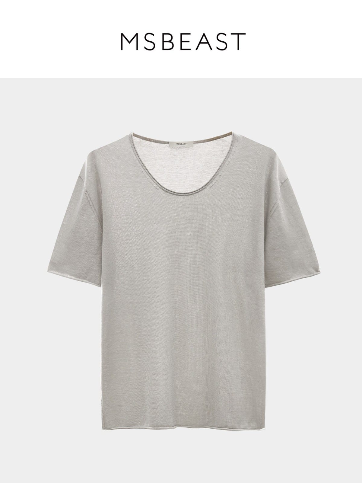 MSBEAST Rolled Edge Silk Cotton U Neck T Shirt in Gray