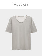 MSBEAST Rolled Edge Silk Cotton U Neck T Shirt in Gray