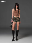 SMFK Vintage Cotton Cargo Mini Shorts in Olive - On Female Model