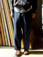 USAGE Hand Distressed Patched Chinos in Navy Blue - On Model