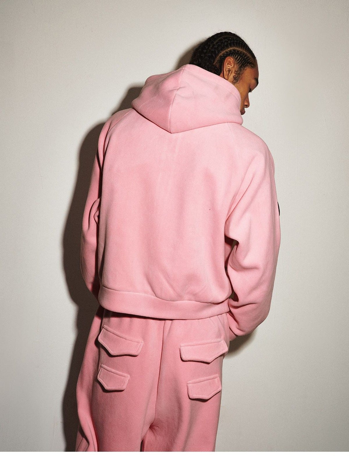 MEDM Polar Fleece Zip Hoodie Jogger Set in Pink - On Model