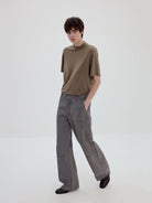 SIMPLE PROJECT Wool Blend Mock Neck T Shirt in Beige - On Model
