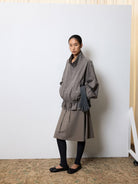 Random Piece Washed Cotton Drawstring Jacket in Beige - On Female Model