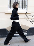 RARELY ALIKE Stand Collar Cotton Zip Up Jacket in Black - On Female Model