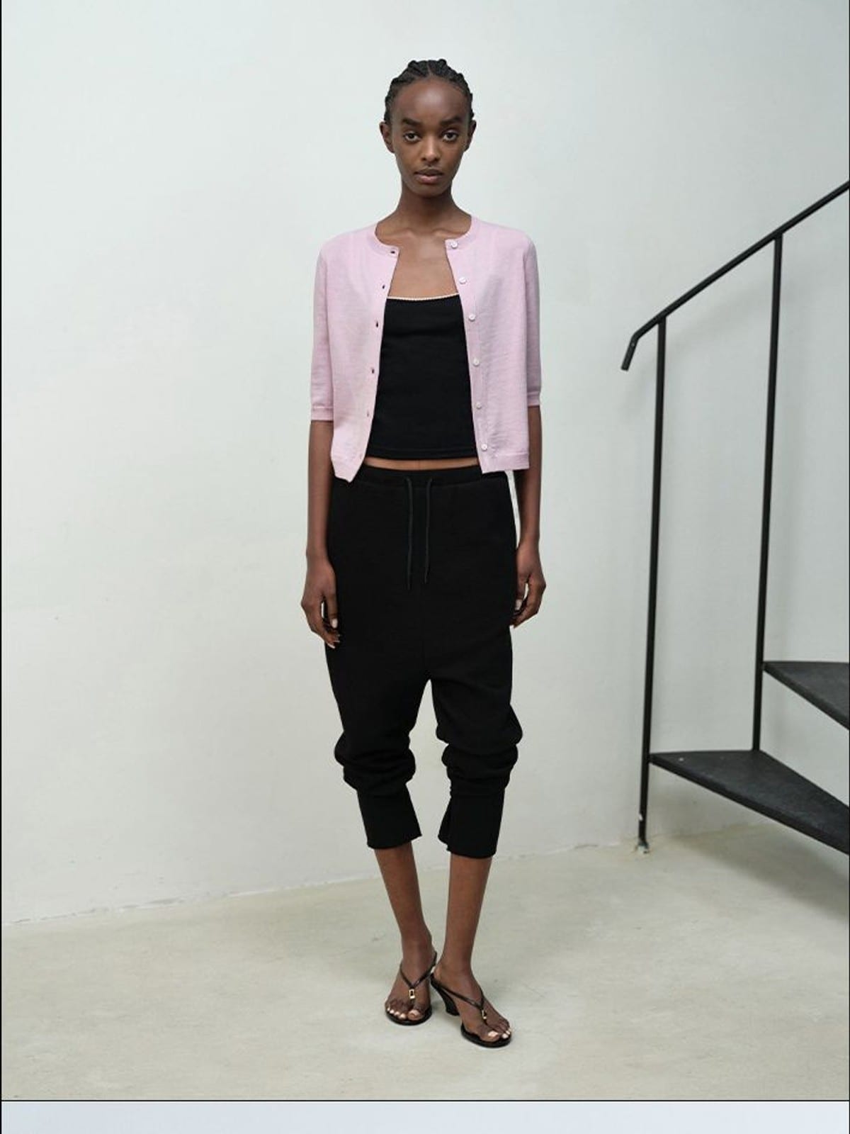 RARELY ALIKE Pure Wool Half Sleeve Cardigan in Pink - On Female Model