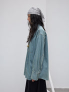 Random Piece Vintage Washed Cotton Blend Shirt in Denim - On Female Model