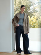 MSBEAST Drawstring Sheep Leather Jacket in Taupe - On Female Model