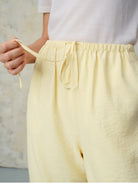 TEASEL Crinkled Silk Blend Shirt Pants Set in Yellow - On Female Model