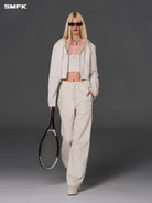 SMFK Cotton Wool Flared Sweatpants in White - On Female Model