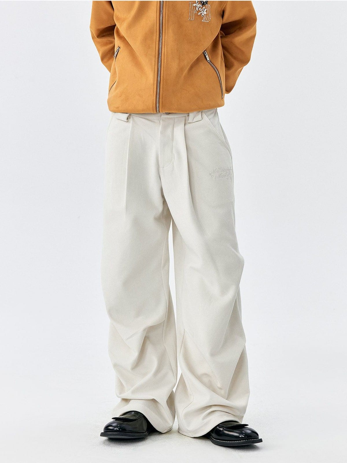 MEDM Wide Leg Parachute Cargo Pants in White - On Model