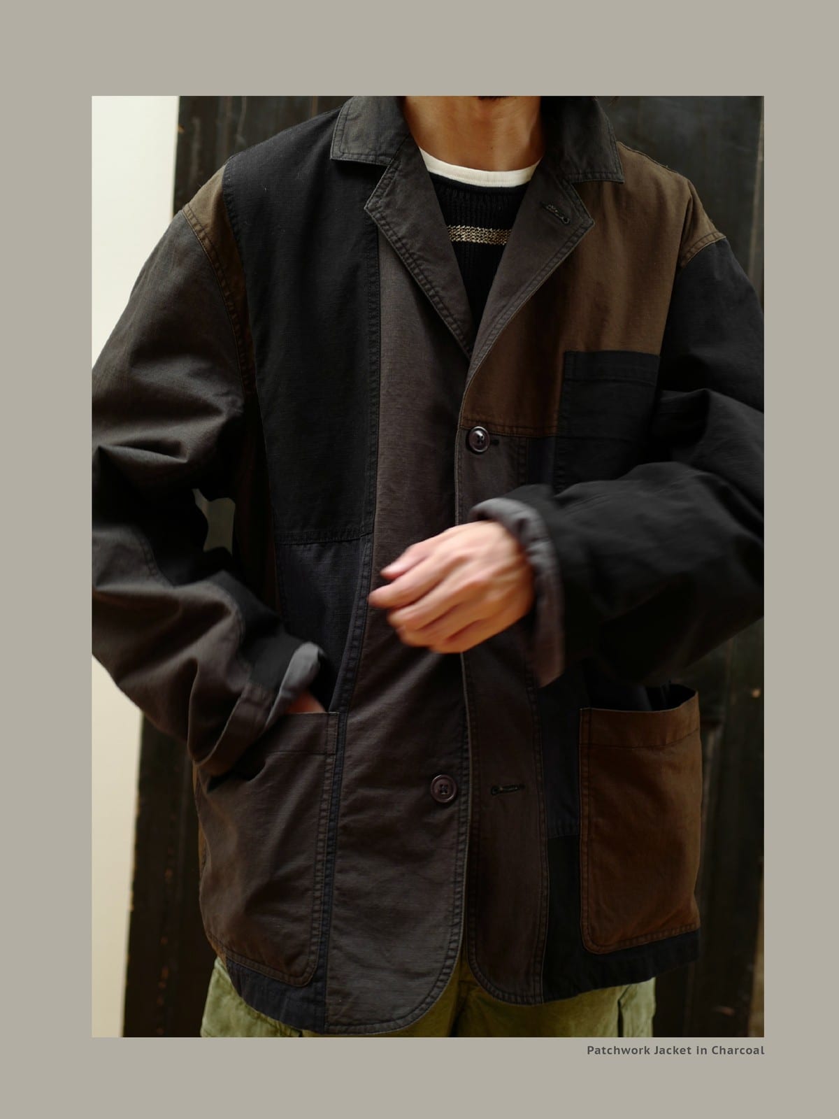 USAGE Cotton Ripstop Patchwork Blazer in Black - On Male Model