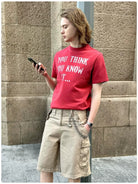 VLABMADE Distressed Slogan Boxy T Shirt in Red - Lifestyle