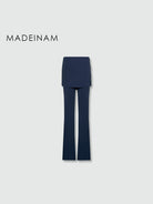 MADEINAM Fold Over Waist Flared Stretch Pants in Navy Blue